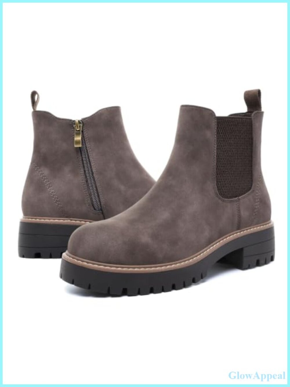 Womens Chelsea Ankle Boots Side Zip Chunky Lug Sole Faux Leather